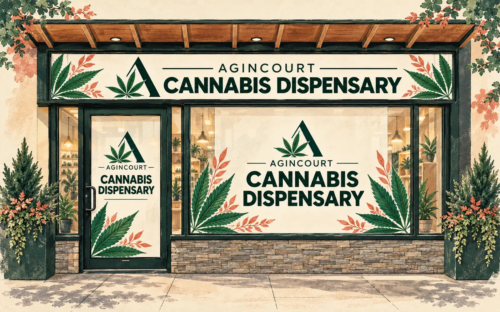 Illustrated Agincourt Cannabis Dispensary storefront concept Illustrated Agincourt Cannabis Dispensary storefront concept for Sheppard Avenue East in Agincourt, Scarborough